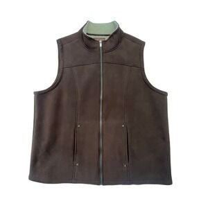 Lauren Ralph Brown Vest Sz 1X Faux Suede Sherpa Lined Full Zip